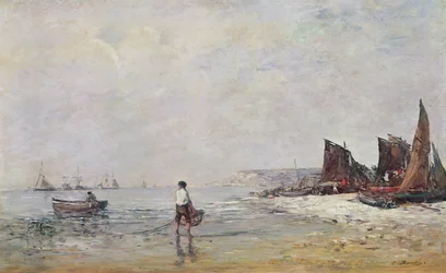 Pêcheur à Villerville, marée basse
